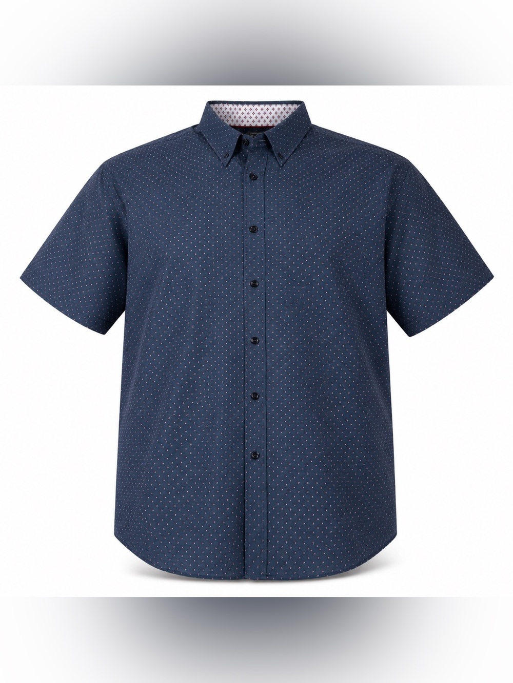 Men's Navy Short-Sleeve Button-Down Shirt with Micro Dot Pattern